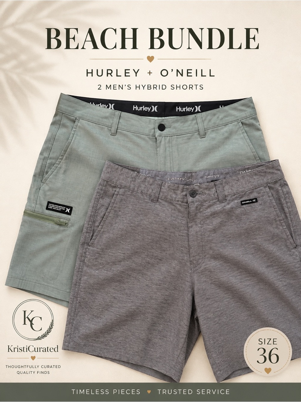 Hurley & O’Neill Men’s Hybrid Shorts Bundle Size 36 | Surf • Golf • Beach